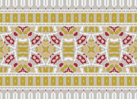 Cross Stitch pattern with Floral Designs. Traditional cross stitch needlework. Geometric Ethnic pattern, Embroidery, Textile ornamentation, fabric, Hand stitched pattern, Cultural stitching pixel art. vector