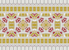 Cross Stitch pattern with Floral Designs. Traditional cross stitch needlework. Geometric Ethnic pattern, Embroidery, Textile ornamentation, fabric, Hand stitched pattern, Cultural stitching pixel art. vector