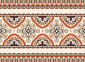 Cross Stitch pattern with Floral Designs. Traditional cross stitch needlework. Geometric Ethnic pattern, Embroidery, Textile ornamentation, fabric, Hand stitched pattern, Cultural stitching pixel art. vector