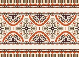 Cross Stitch pattern with Floral Designs. Traditional cross stitch needlework. Geometric Ethnic pattern, Embroidery, Textile ornamentation, fabric, Hand stitched pattern, Cultural stitching pixel art. vector