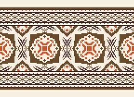 Cross Stitch pattern with Floral Designs. Traditional cross stitch needlework. Geometric Ethnic pattern, Embroidery, Textile ornamentation, fabric, Hand stitched pattern, Cultural stitching pixel art. vector