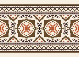 Cross Stitch pattern with Floral Designs. Traditional cross stitch needlework. Geometric Ethnic pattern, Embroidery, Textile ornamentation, fabric, Hand stitched pattern, Cultural stitching pixel art. vector