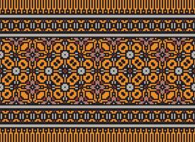 Pixel Cross Stitch pattern with Floral Designs. Traditional cross stitch needlework. Geometric Ethnic pattern, Embroidery, Textile ornamentation, fabric, Hand stitched pattern, Cultural stitching vector