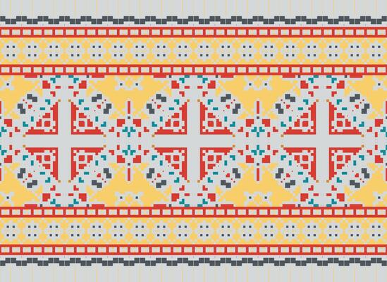 Pixel traditional ethnic pattern paisley flower Ikat background abstract Aztec African Indonesian Indian seamless pattern for fabric print cloth dress carpet curtains and sarong