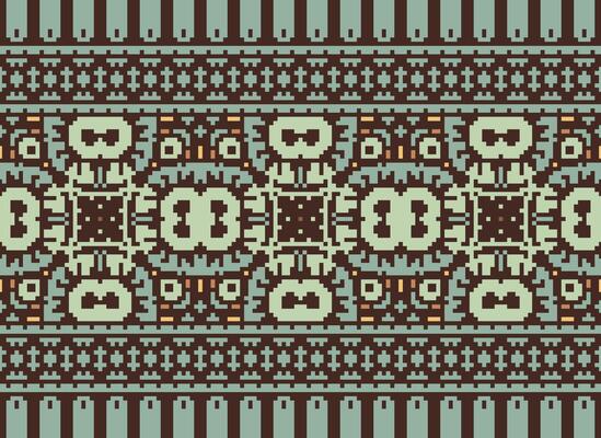 Pixel traditional ethnic pattern paisley flower Ikat background abstract Aztec African Indonesian Indian seamless pattern for fabric print cloth dress carpet curtains and sarong