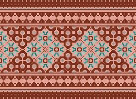 Cross Stitch pattern with Floral Designs. Traditional cross stitch needlework. Geometric Ethnic pattern, Embroidery, Textile ornamentation, fabric, Hand stitched pattern, Cultural stitching pixel art. vector