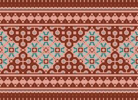 Cross Stitch pattern with Floral Designs. Traditional cross stitch needlework. Geometric Ethnic pattern, Embroidery, Textile ornamentation, fabric, Hand stitched pattern, Cultural stitching pixel art. vector