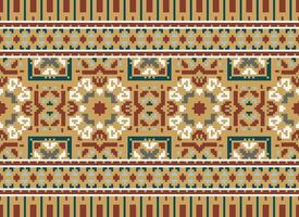 Cross Stitch pattern with Floral Designs. Traditional cross stitch needlework. Geometric Ethnic pattern, Embroidery, Textile ornamentation, fabric, Hand stitched pattern, Cultural stitching pixel art. vector
