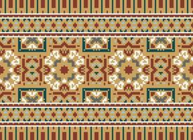 Cross Stitch pattern with Floral Designs. Traditional cross stitch needlework. Geometric Ethnic pattern, Embroidery, Textile ornamentation, fabric, Hand stitched pattern, Cultural stitching pixel art. vector