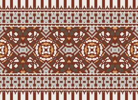 Cross Stitch pattern with Floral Designs. Traditional cross stitch needlework. Geometric Ethnic pattern, Embroidery, Textile ornamentation, fabric, Hand stitched pattern, Cultural stitching pixel art. vector