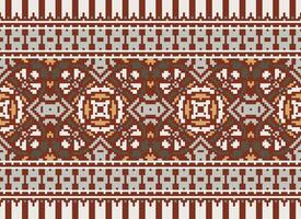 Cross Stitch pattern with Floral Designs. Traditional cross stitch needlework. Geometric Ethnic pattern, Embroidery, Textile ornamentation, fabric, Hand stitched pattern, Cultural stitching pixel art. vector