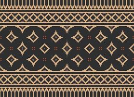 Pixel Cross Stitch pattern with Floral Designs. Traditional cross stitch needlework. Geometric Ethnic pattern, Embroidery, Textile ornamentation, fabric, Hand stitched pattern, Cultural stitching vector