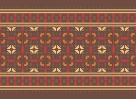 A Floral pixel art pattern on grey background.geometric ethnic oriental embroidery vector illustration. pixel style, abstract background, cross stitch.design for texture, fabric, cloth, scarf, print