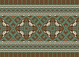 Cross Stitch pattern with Floral Designs. Traditional cross stitch needlework. Geometric Ethnic pattern, Embroidery, Textile ornamentation, fabric, Hand stitched pattern, Cultural stitching pixel art. vector