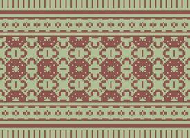 A Floral pixel art pattern on grey background.geometric ethnic oriental embroidery vector illustration. pixel style, abstract background, cross stitch.design for texture, fabric, cloth, scarf, print