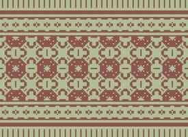 A Floral pixel art pattern on grey background.geometric ethnic oriental embroidery vector illustration. pixel style, abstract background, cross stitch.design for texture, fabric, cloth, scarf, print