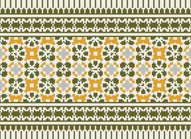 Cross Stitch pattern with Floral Designs. Traditional cross stitch needlework. Geometric Ethnic pattern, Embroidery, Textile ornamentation, fabric, Hand stitched pattern, Cultural stitching pixel art. vector