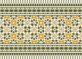 Cross Stitch pattern with Floral Designs. Traditional cross stitch needlework. Geometric Ethnic pattern, Embroidery, Textile ornamentation, fabric, Hand stitched pattern, Cultural stitching pixel art. vector