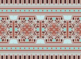 Cross Stitch pattern with Floral Designs. Traditional cross stitch needlework. Geometric Ethnic pattern, Embroidery, Textile ornamentation, fabric, Hand stitched pattern, Cultural stitching pixel art. vector