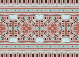 Cross Stitch pattern with Floral Designs. Traditional cross stitch needlework. Geometric Ethnic pattern, Embroidery, Textile ornamentation, fabric, Hand stitched pattern, Cultural stitching pixel art. vector