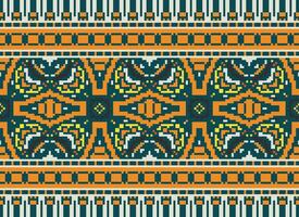 Cross Stitch Embroidery. Ethnic Patterns. Native Style. Traditional Design for texture, textile, fabric, clothing, Knitwear, print. Geometric Pixel Horizontal Seamless Vector. vector