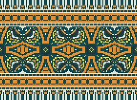 Cross Stitch Embroidery. Ethnic Patterns. Native Style. Traditional Design for texture, textile, fabric, clothing, Knitwear, print. Geometric Pixel Horizontal Seamless Vector. vector