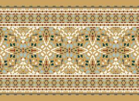 Cross Stitch pattern with Floral Designs. Traditional cross stitch needlework. Geometric Ethnic pattern, Embroidery, Textile ornamentation, fabric, Hand stitched pattern, Cultural stitching pixel art. vector