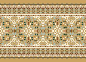 Cross Stitch pattern with Floral Designs. Traditional cross stitch needlework. Geometric Ethnic pattern, Embroidery, Textile ornamentation, fabric, Hand stitched pattern, Cultural stitching pixel art. vector