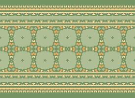 A Floral pixel art pattern on grey background.geometric ethnic oriental embroidery vector illustration. pixel style, abstract background, cross stitch.design for texture, fabric, cloth, scarf, print