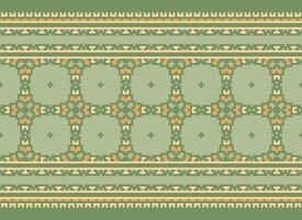 A Floral pixel art pattern on grey background.geometric ethnic oriental embroidery vector illustration. pixel style, abstract background, cross stitch.design for texture, fabric, cloth, scarf, print