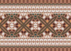 Cross Stitch pattern with Floral Designs. Traditional cross stitch needlework. Geometric Ethnic pattern, Embroidery, Textile ornamentation, fabric, Hand stitched pattern, Cultural stitching pixel art. vector
