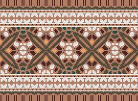 Cross Stitch pattern with Floral Designs. Traditional cross stitch needlework. Geometric Ethnic pattern, Embroidery, Textile ornamentation, fabric, Hand stitched pattern, Cultural stitching pixel art. vector