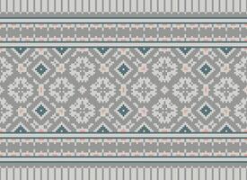 Cross Stitch pattern with Floral Designs. Traditional cross stitch needlework. Geometric Ethnic pattern, Embroidery, Textile ornamentation, fabric, Hand stitched pattern, Cultural stitching pixel art. vector
