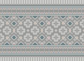 Cross Stitch pattern with Floral Designs. Traditional cross stitch needlework. Geometric Ethnic pattern, Embroidery, Textile ornamentation, fabric, Hand stitched pattern, Cultural stitching pixel art. vector