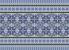 Cross Stitch pattern with Floral Designs. Traditional cross stitch needlework. Geometric Ethnic pattern, Embroidery, Textile ornamentation, fabric, Hand stitched pattern, Cultural stitching pixel art. vector