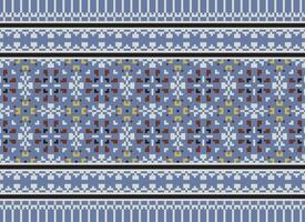 Cross Stitch pattern with Floral Designs. Traditional cross stitch needlework. Geometric Ethnic pattern, Embroidery, Textile ornamentation, fabric, Hand stitched pattern, Cultural stitching pixel art. vector