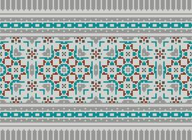Cross Stitch pattern with Floral Designs. Traditional cross stitch needlework. Geometric Ethnic pattern, Embroidery, Textile ornamentation, fabric, Hand stitched pattern, Cultural stitching pixel art. vector