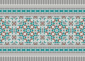 Cross Stitch pattern with Floral Designs. Traditional cross stitch needlework. Geometric Ethnic pattern, Embroidery, Textile ornamentation, fabric, Hand stitched pattern, Cultural stitching pixel art. vector