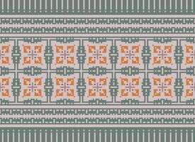A Floral pixel art pattern on grey background.geometric ethnic oriental embroidery vector illustration. pixel style, abstract background, cross stitch.design for texture, fabric, cloth, scarf, print