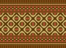 Cross Stitch Border. Embroidery Cross Stitch. Ethnic Patterns. Geometric Ethnic Indian pattern. Native Ethnic pattern.Texture Textile Fabric Clothing Knitwear print. Pixel Horizontal Seamless Vector. vector