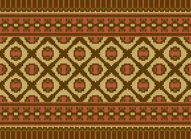 Cross Stitch Border. Embroidery Cross Stitch. Ethnic Patterns. Geometric Ethnic Indian pattern. Native Ethnic pattern.Texture Textile Fabric Clothing Knitwear print. Pixel Horizontal Seamless Vector. vector