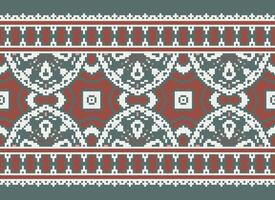 Pixel Cross Stitch pattern with Floral Designs. Traditional cross stitch needlework. Geometric Ethnic pattern, Embroidery, Textile ornamentation, fabric, Hand stitched pattern, pixel art. vector
