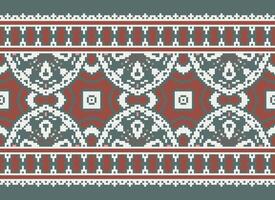 Pixel Cross Stitch pattern with Floral Designs. Traditional cross stitch needlework. Geometric Ethnic pattern, Embroidery, Textile ornamentation, fabric, Hand stitched pattern, pixel art. vector