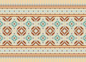 A Floral pixel art pattern on grey background.geometric ethnic oriental embroidery vector illustration. pixel style, abstract background, cross stitch.design for texture, fabric, cloth, scarf, print