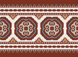 Cross Stitch pattern with Floral Designs. Traditional cross stitch needlework. Geometric Ethnic pattern, Embroidery, Textile ornamentation, fabric, Hand stitched pattern, Cultural stitching pixel art. vector