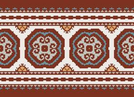 Cross Stitch pattern with Floral Designs. Traditional cross stitch needlework. Geometric Ethnic pattern, Embroidery, Textile ornamentation, fabric, Hand stitched pattern, Cultural stitching pixel art. vector