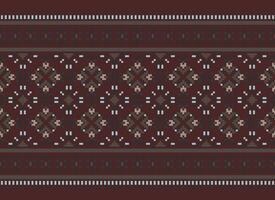 A Floral pixel art pattern on grey background.geometric ethnic oriental embroidery vector illustration. pixel style, abstract background, cross stitch.design for texture, fabric, cloth, scarf, print