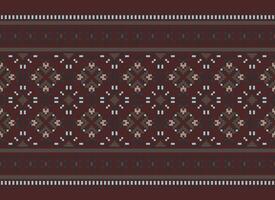 A Floral pixel art pattern on grey background.geometric ethnic oriental embroidery vector illustration. pixel style, abstract background, cross stitch.design for texture, fabric, cloth, scarf, print