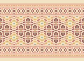 Pixel Cross Stitch pattern with Floral Designs. Traditional cross stitch needlework. Geometric Ethnic pattern, Embroidery, Textile ornamentation, fabric, Hand stitched pattern, pixel art. vector