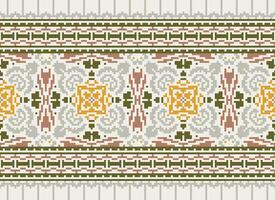 Pixel Cross Stitch pattern with Floral Designs. Traditional cross stitch needlework. Geometric Ethnic pattern, Embroidery, Textile ornamentation, fabric, Hand stitched pattern, pixel art. vector